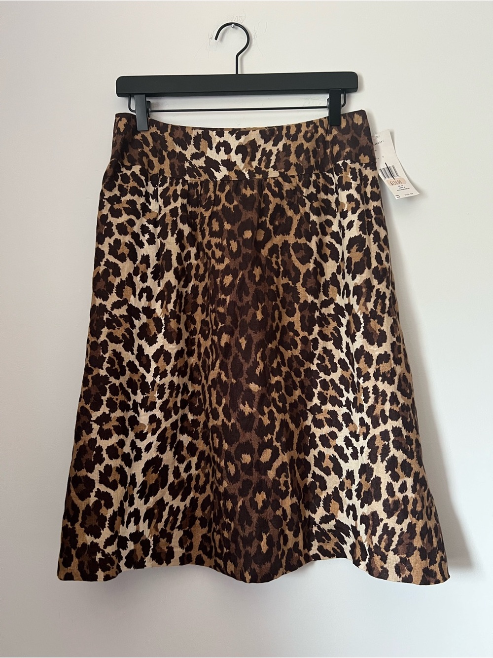 NWT Lafayette 148 New York Leopard Print A-line Midi Skirt 100% Linen Size 6